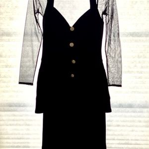 Shoji Tadashi  sheer yoke/sleeve evening suit.